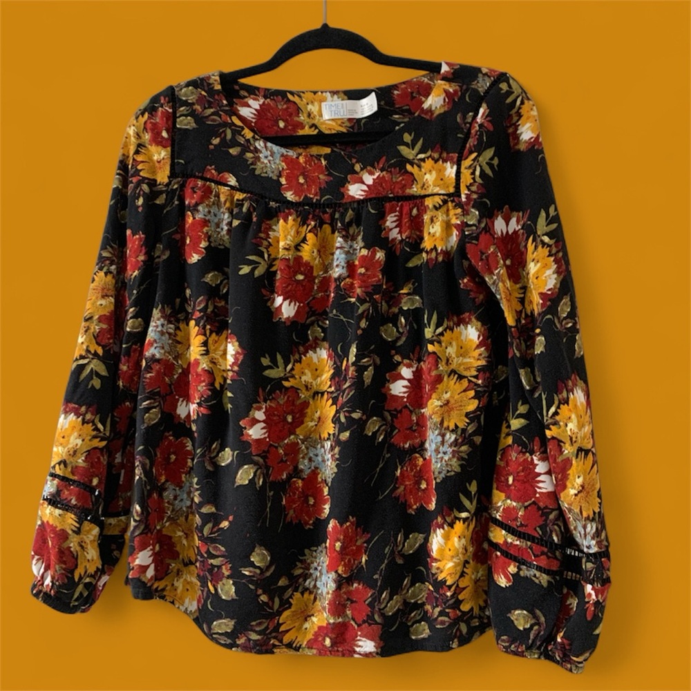Time and Tru Black Floral Blouse